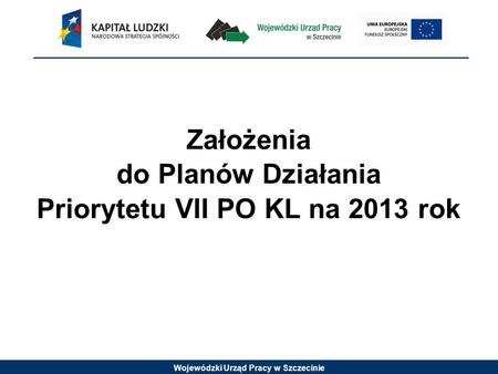 Wojewódzki Urząd Pracy w Szczecinie Założenia do Planów Działania Priorytetu VII PO KL na 2013 rok.