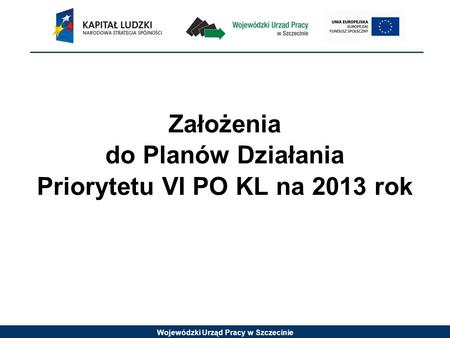 Wojewódzki Urząd Pracy w Szczecinie Założenia do Planów Działania Priorytetu VI PO KL na 2013 rok.