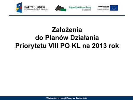 Wojewódzki Urząd Pracy w Szczecinie Założenia do Planów Działania Priorytetu VIII PO KL na 2013 rok.