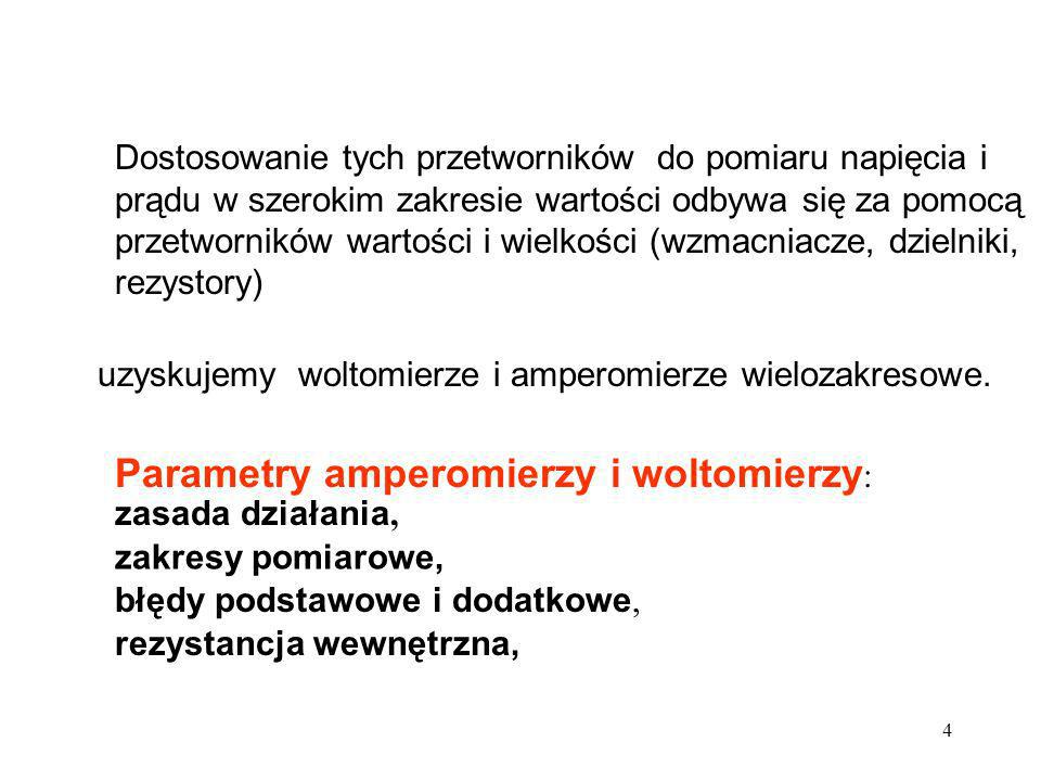Parametry amperomierzy i woltomierzy: