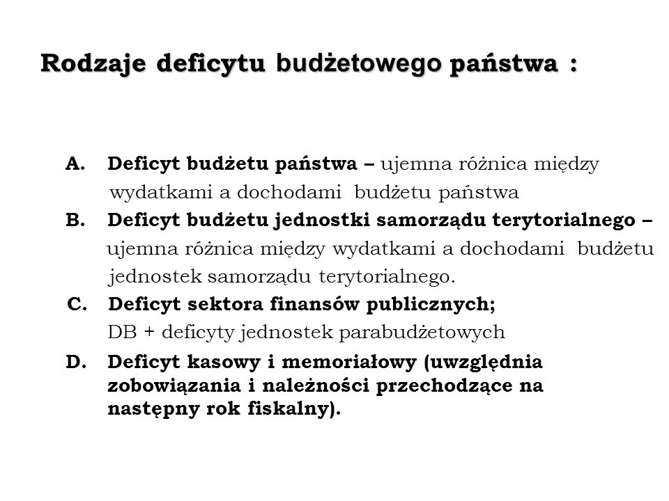 Rodzaje deficytu budżetowego państwa :