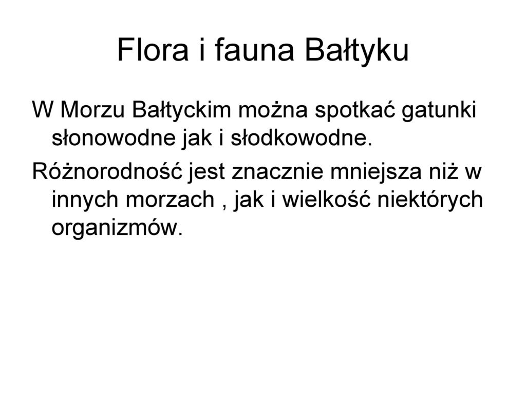 Flora i fauna Bałtyku W Morzu Bałtyckim można spotkać gatunki słonowodne jak i słodkowodne.