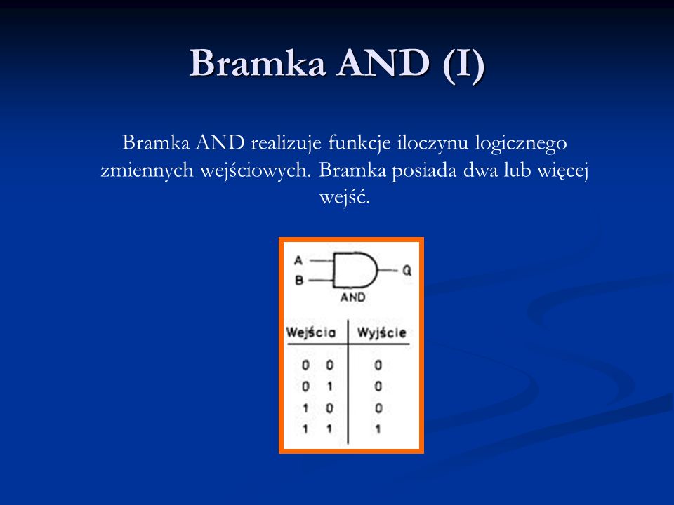 Bramka AND (I) Bramka AND realizuje funkcje iloczynu logicznego zmiennych wejściowych.