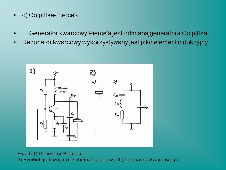 Generator kwarcowy Pierce a jest odmianą generatora Colpittsa.