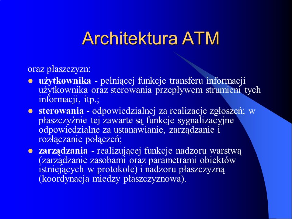 Architektura ATM oraz płaszczyzn: