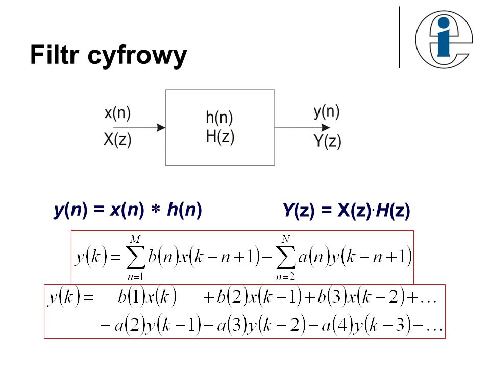 Filtr cyfrowy y(n) = x(n)  h(n) Y(z) = X(z).H(z)