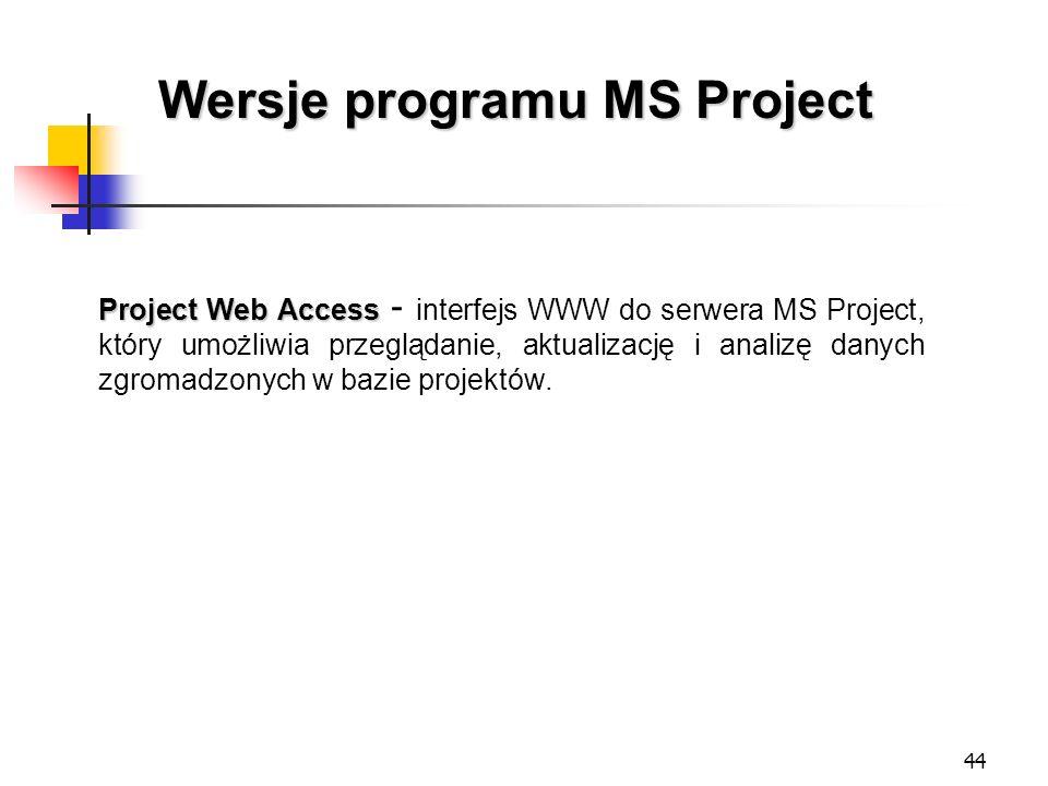 Wersje programu MS Project
