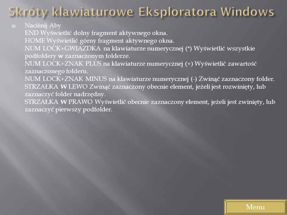 Skróty klawiaturowe Eksploratora Windows