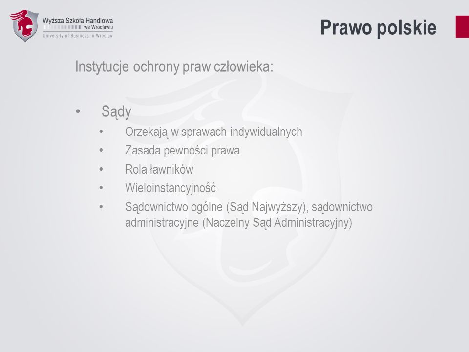 Prawo polskie Instytucje ochrony praw człowieka: Sądy