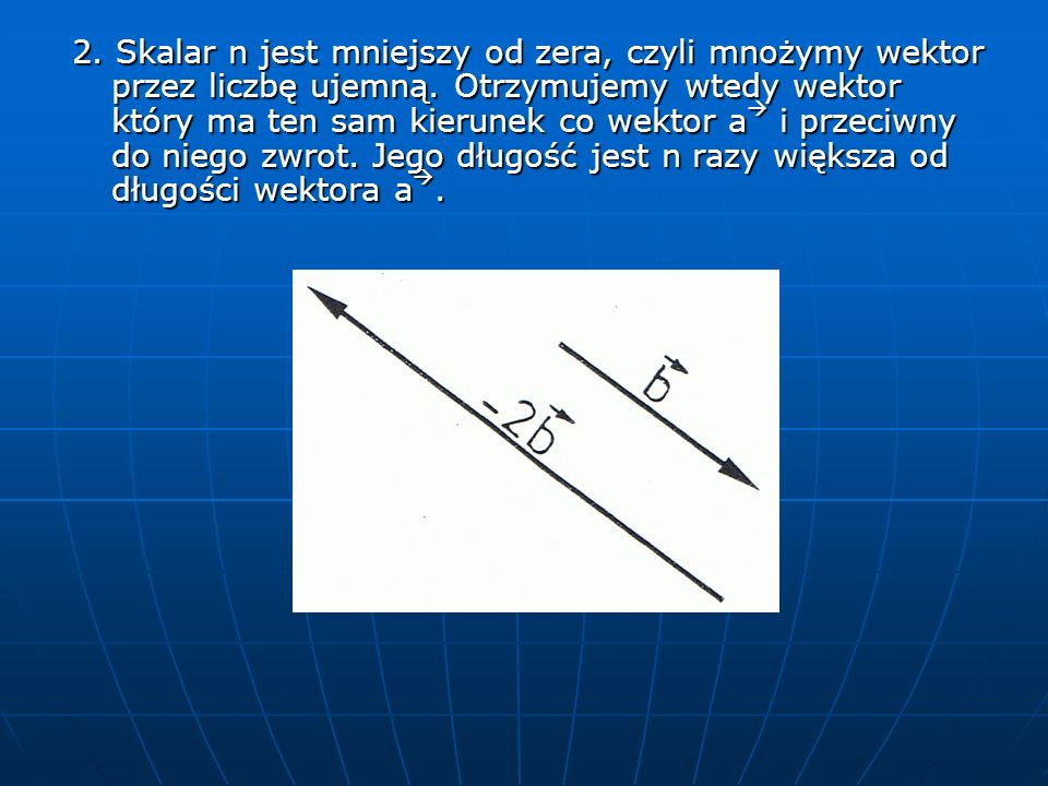 2. Skalar n jest mniejszy od zera, czyli mnożymy wektor przez liczbę ujemną.