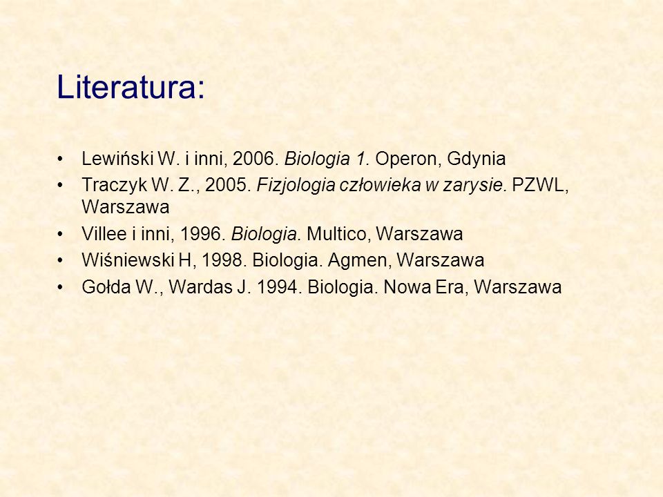 Literatura: Lewiński W. i inni, Biologia 1. Operon, Gdynia