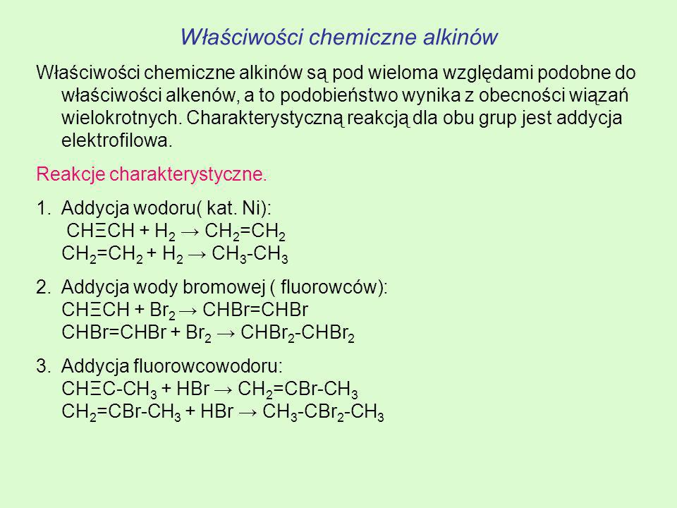 Właściwości chemiczne alkinów