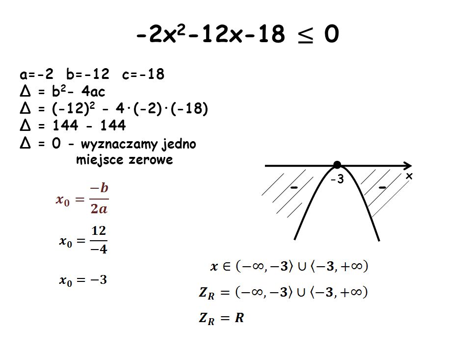 · -2x2-12x-18 ≤ a=-2 b=-12 c=-18 Δ = b2- 4ac