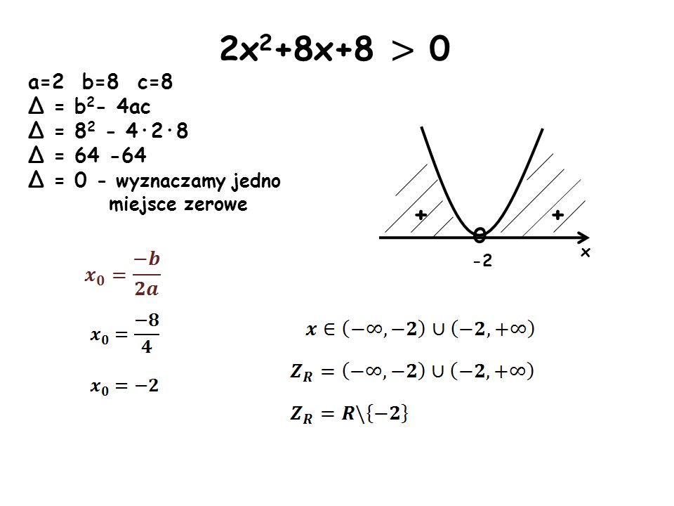 2x2+8x+8 > a=2 b=8 c=8 Δ = b2- 4ac Δ = ·2·8 Δ =