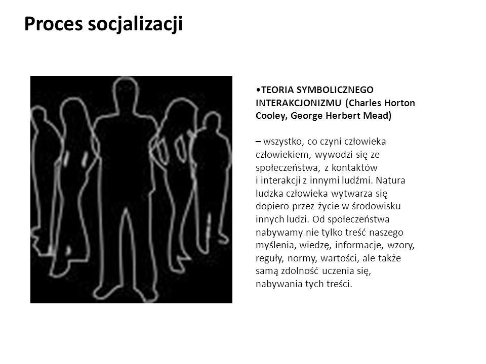 Proces socjalizacji TEORIA SYMBOLICZNEGO INTERAKCJONIZMU (Charles Horton Cooley, George Herbert Mead)