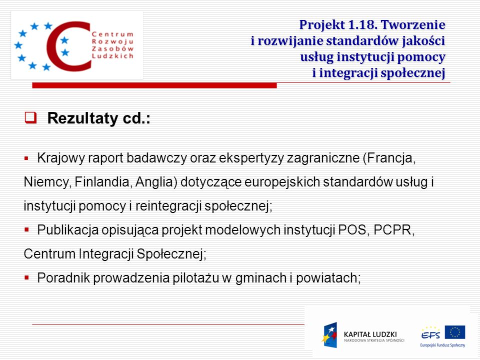 Rezultaty cd.: Projekt Tworzenie i rozwijanie standardów jakości