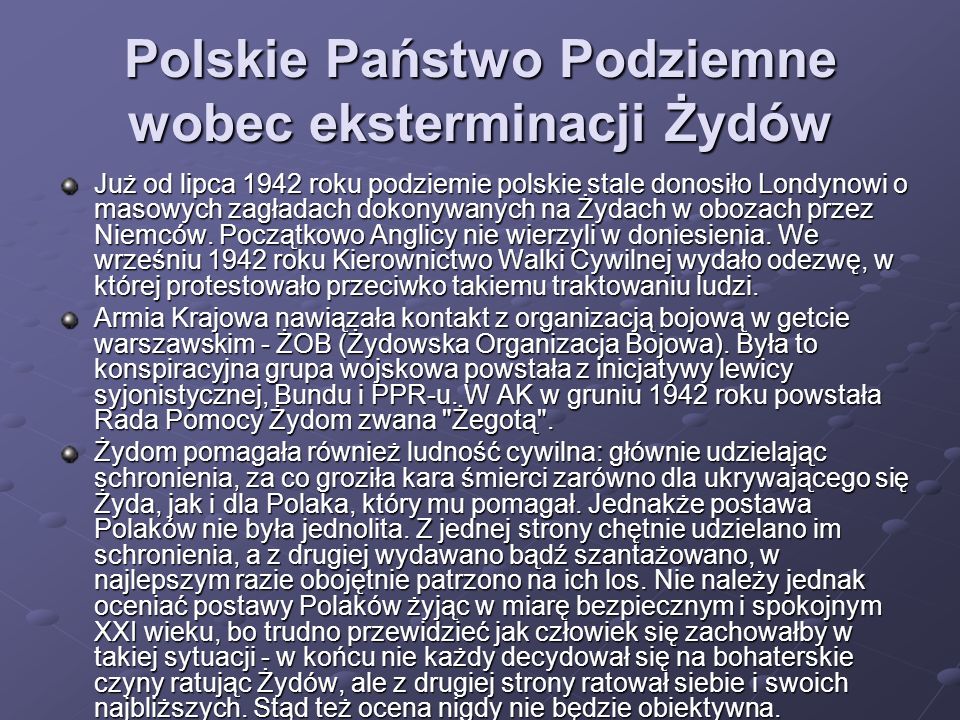 Polskie Państwo Podziemne wobec eksterminacji Żydów