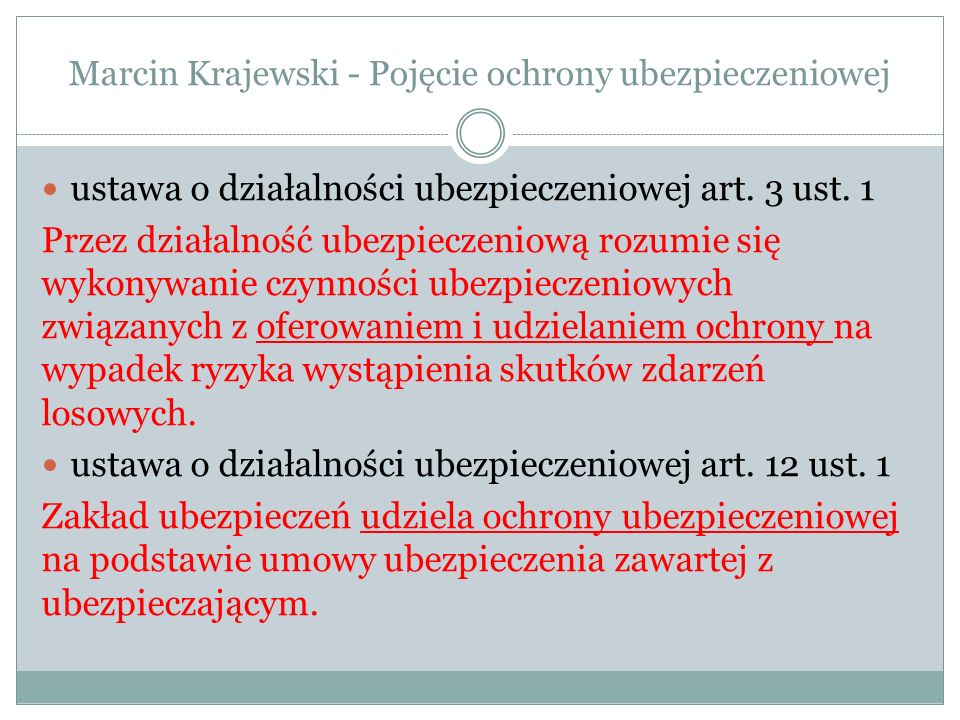 Marcin Krajewski - Pojęcie ochrony ubezpieczeniowej