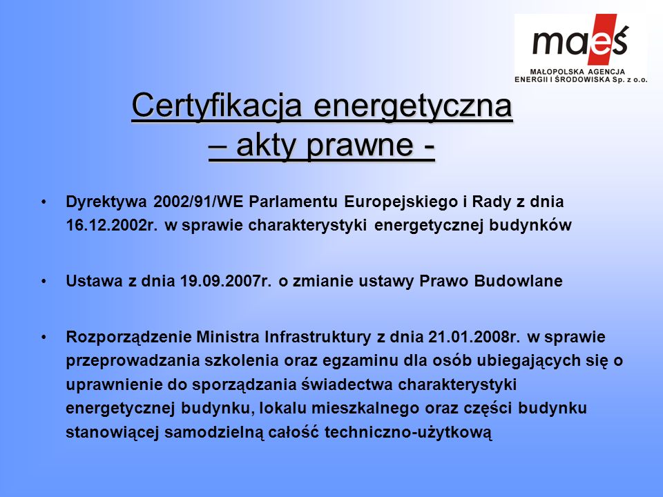 Certyfikacja energetyczna – akty prawne -