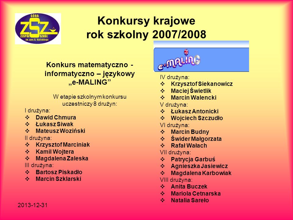 Konkursy krajowe rok szkolny 2007/2008