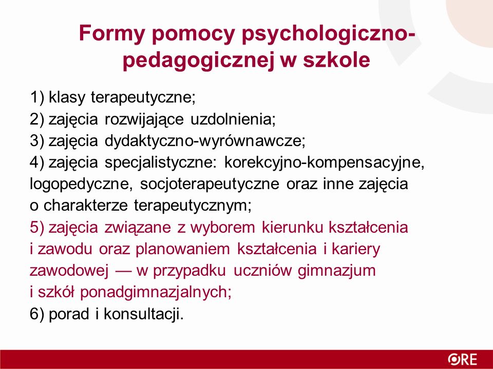 Formy pomocy psychologiczno-pedagogicznej w szkole