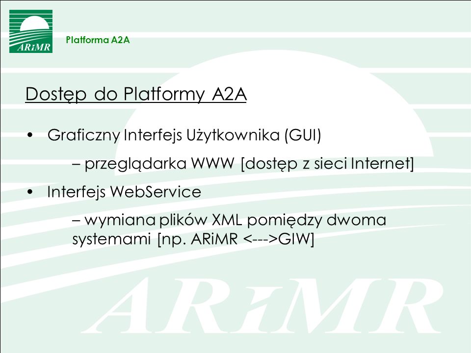 Dostęp do Platformy A2A Graficzny Interfejs Użytkownika (GUI)