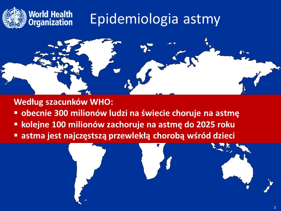 Epidemiologia astmy Według szacunków WHO: