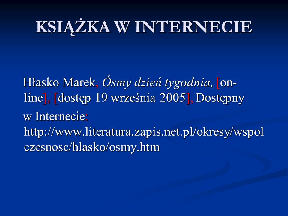 KSIĄŻKA W INTERNECIE Hłasko Marek, Ósmy dzień tygodnia, [on- line], [dostęp 19 września 2005], Dostępny.