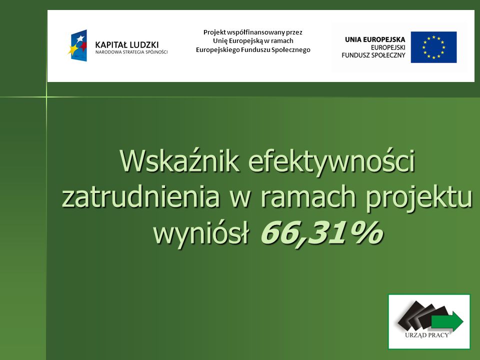 Wskaźnik efektywności zatrudnienia w ramach projektu wyniósł 66,31%