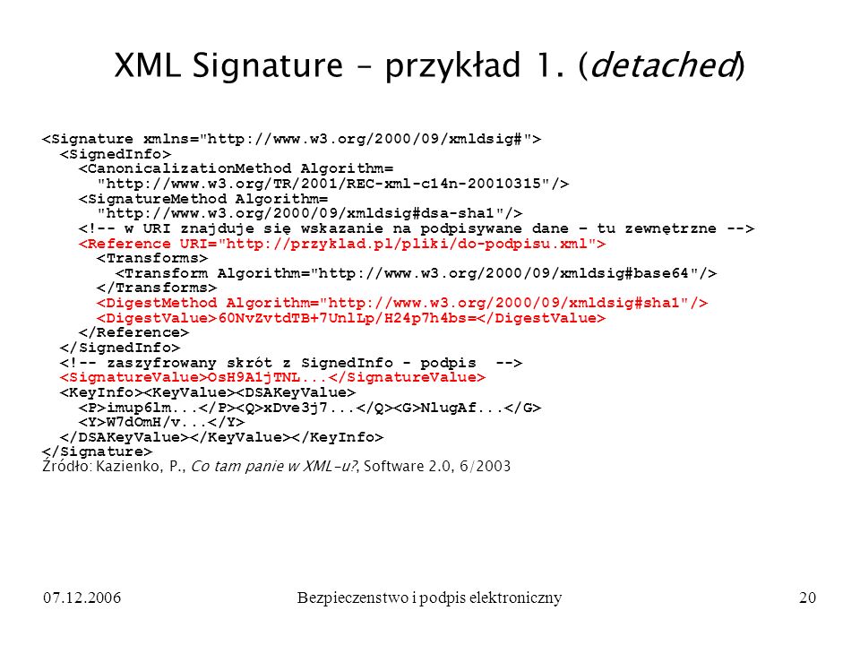 XML Signature – przykład 1. (detached)