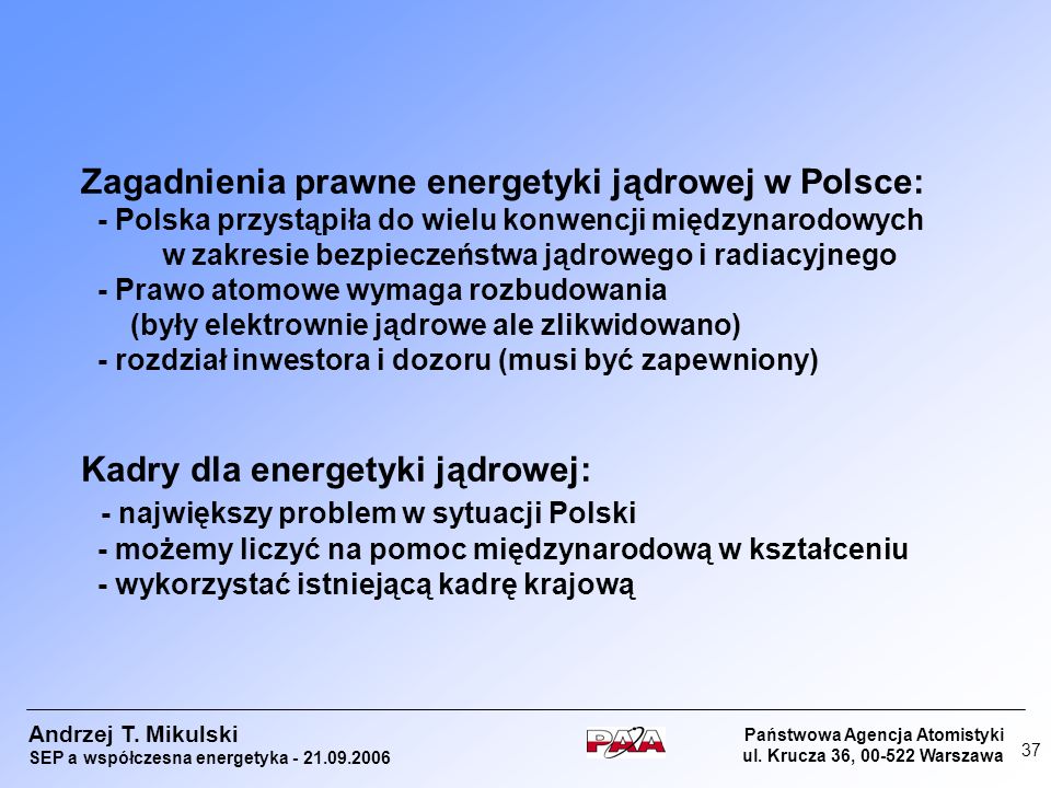 Zagadnienia prawne energetyki jądrowej w Polsce:
