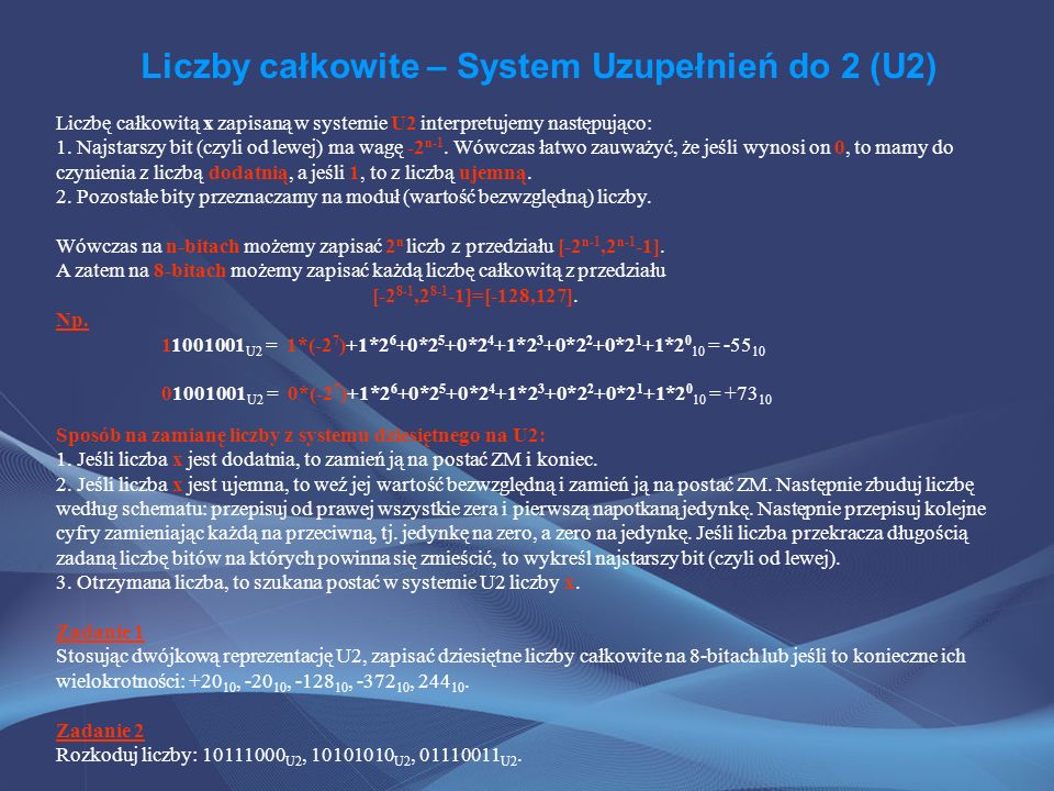Liczby całkowite – System Uzupełnień do 2 (U2)