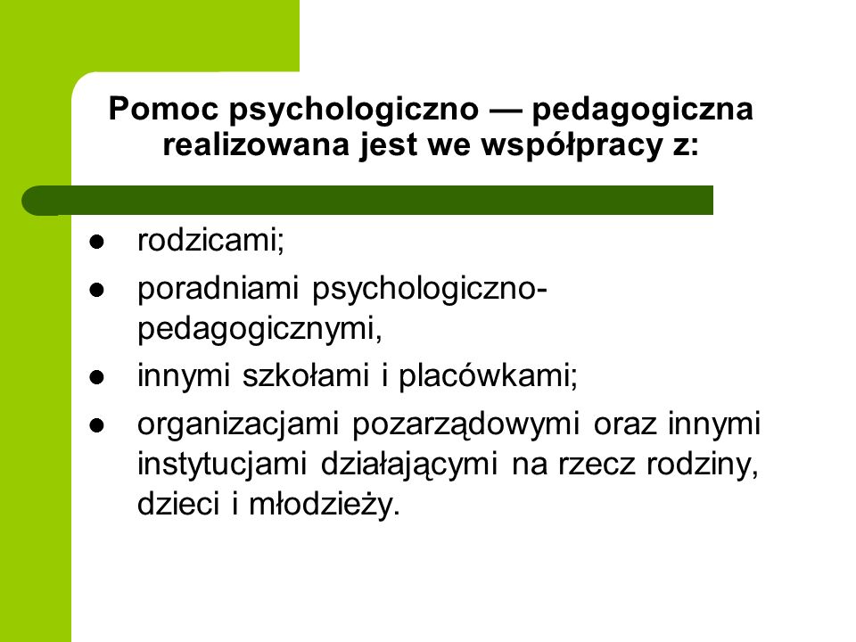 Pomoc psychologiczno — pedagogiczna realizowana jest we współpracy z: