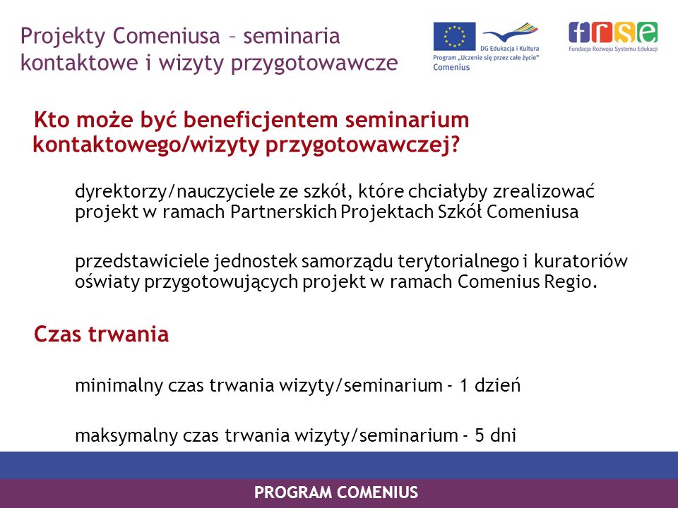 Projekty Comeniusa – seminaria kontaktowe i wizyty przygotowawcze
