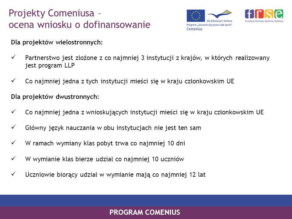 Projekty Comeniusa – ocena wniosku o dofinansowanie