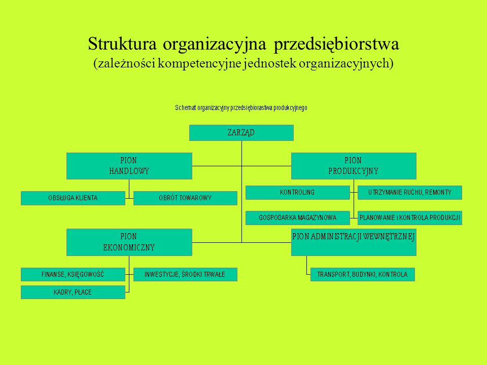 Struktura organizacyjna przedsiębiorstwa (zależności kompetencyjne jednostek organizacyjnych)