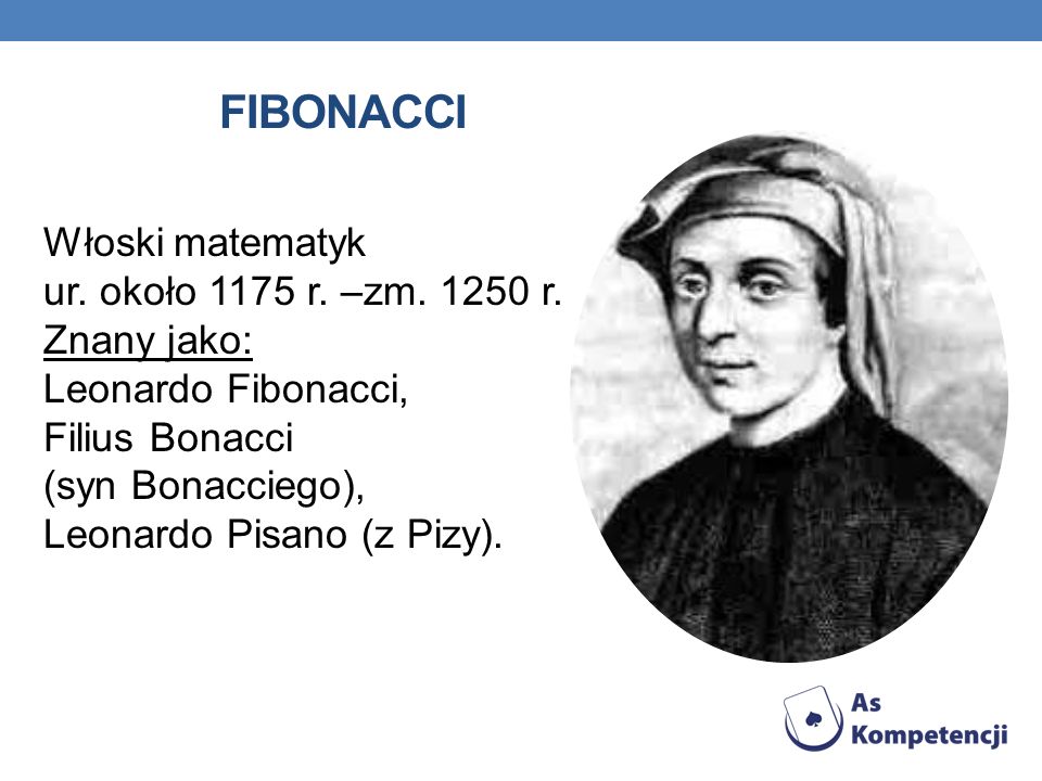 FIBONACCI Włoski matematyk ur. około 1175 r. –zm r. Znany jako: