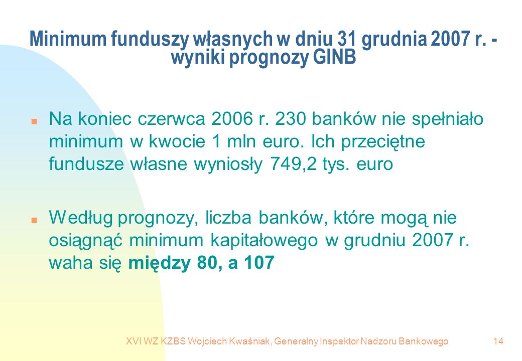 XVI WZ KZBS Wojciech Kwaśniak, Generalny Inspektor Nadzoru Bankowego