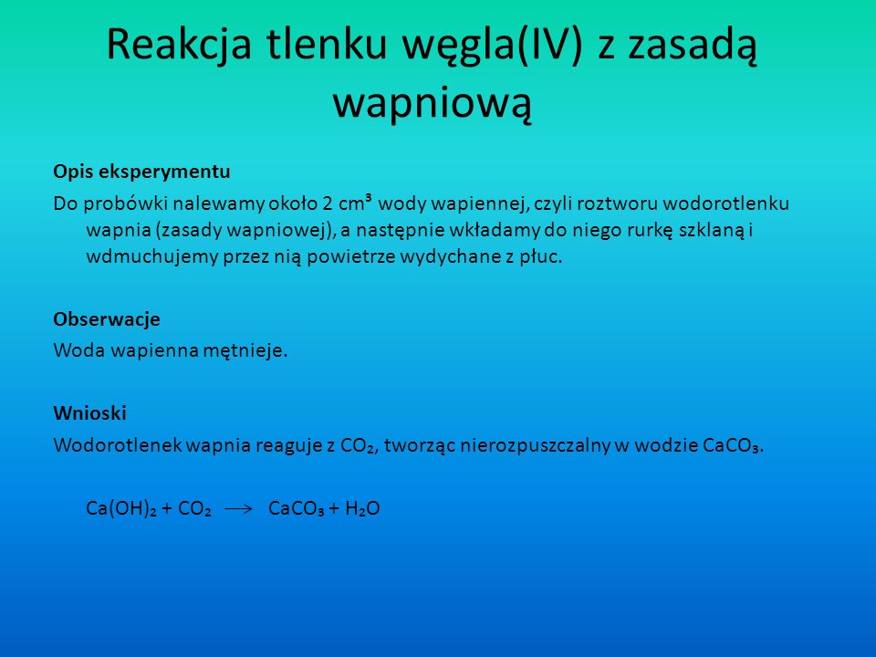 Reakcja tlenku węgla(IV) z zasadą wapniową