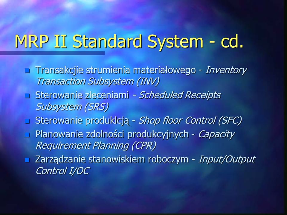 MRP II Standard System - cd.