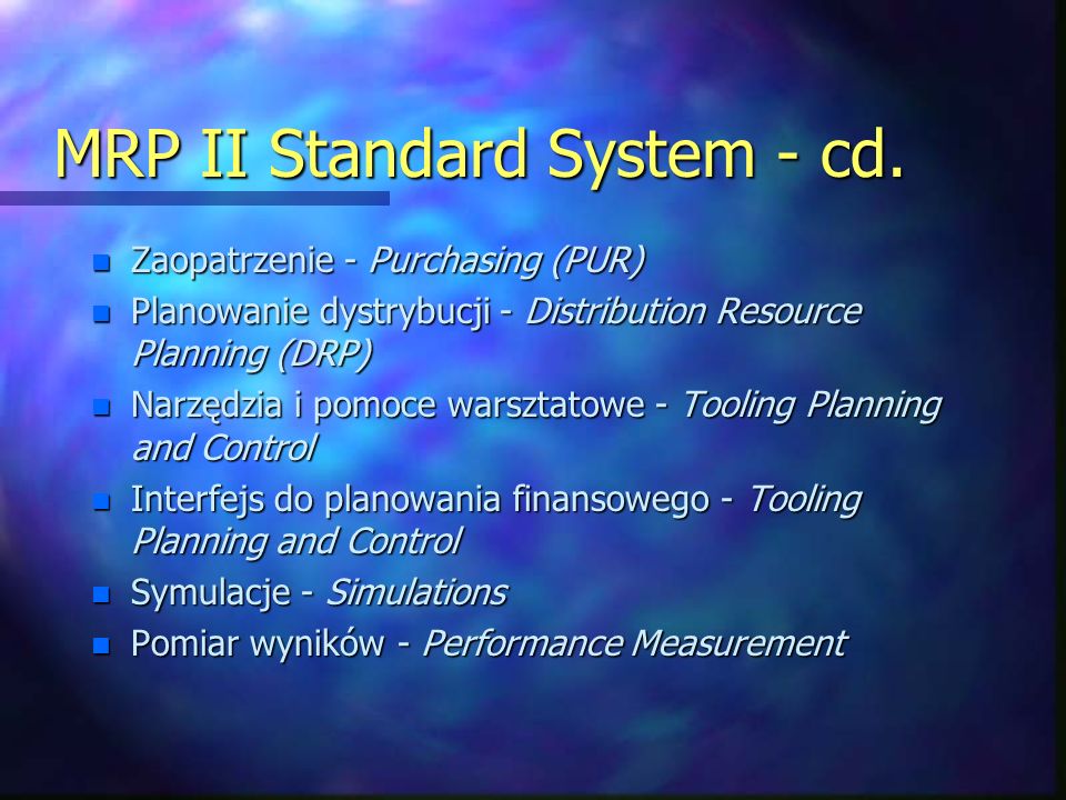MRP II Standard System - cd.