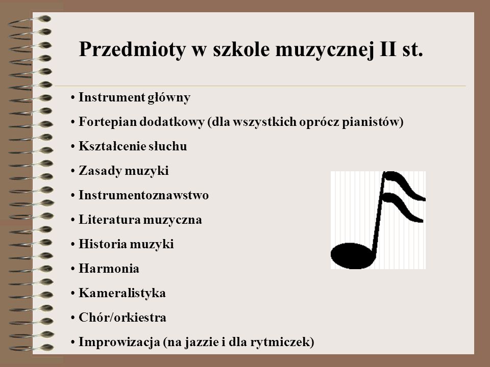 Przedmioty w szkole muzycznej II st.