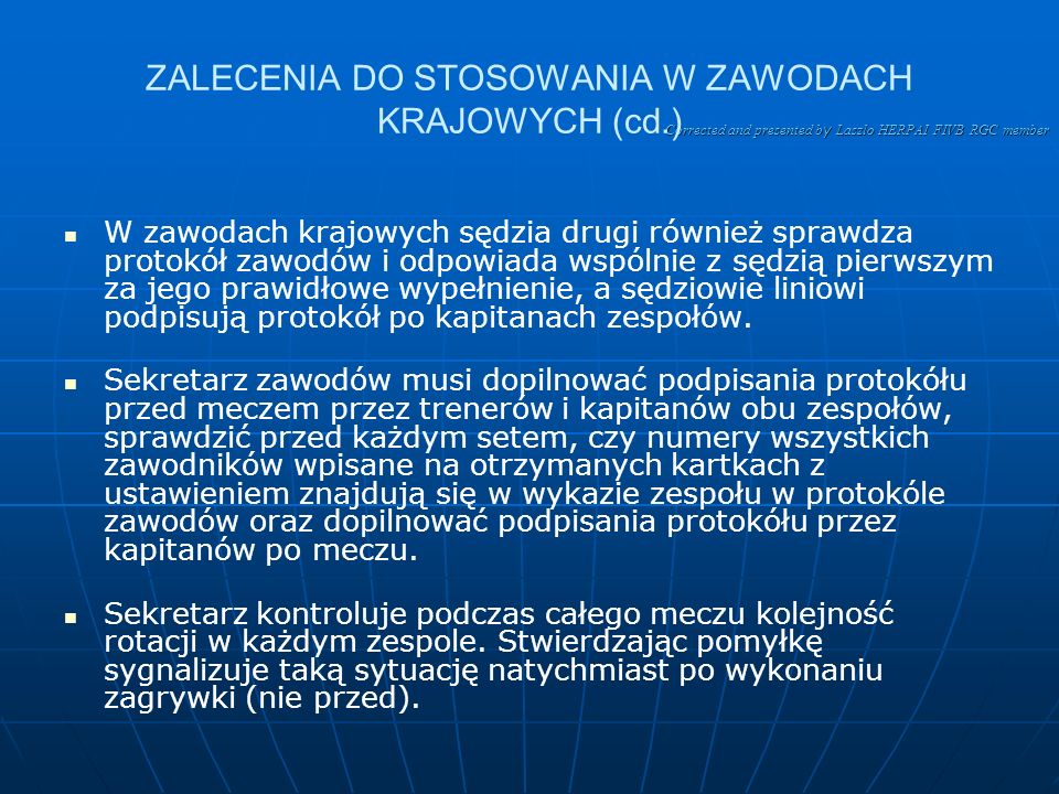 ZALECENIA DO STOSOWANIA W ZAWODACH KRAJOWYCH (cd.)