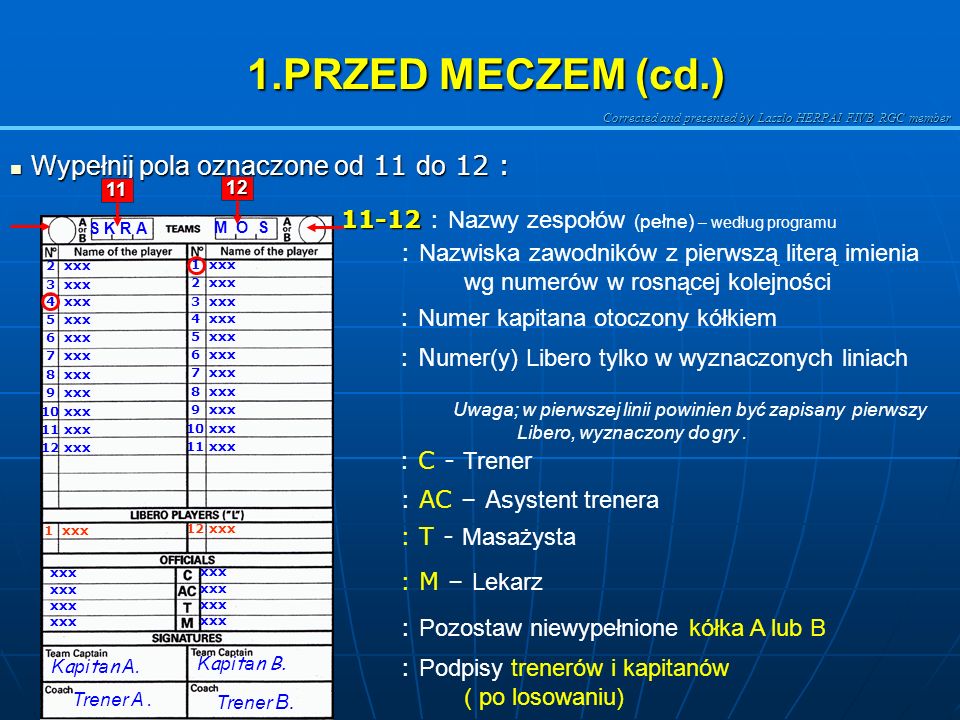 1.PRZED MECZEM (cd.) Wypełnij pola oznaczone od 11 do 12 :