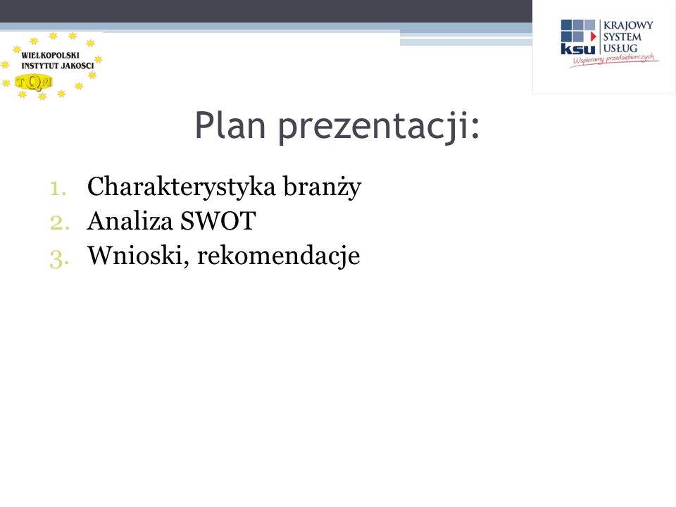 Plan prezentacji: Charakterystyka branży Analiza SWOT