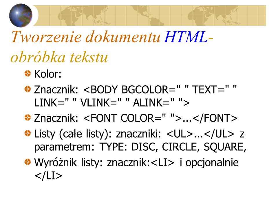 Tworzenie dokumentu HTML-obróbka tekstu