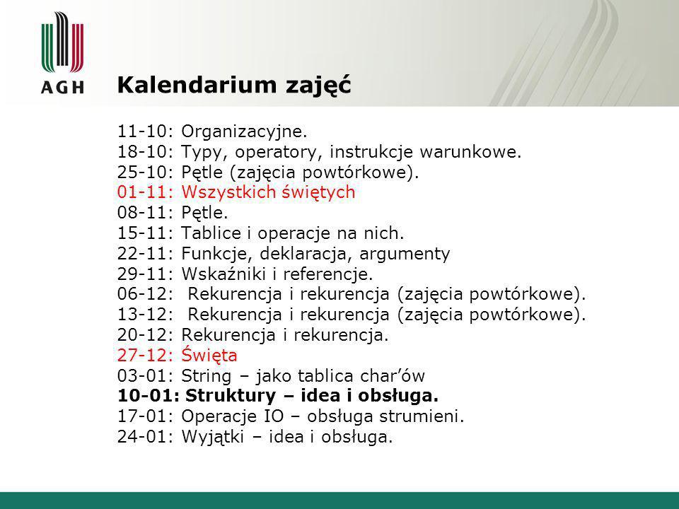 Kalendarium zajęć 11-10: Organizacyjne.