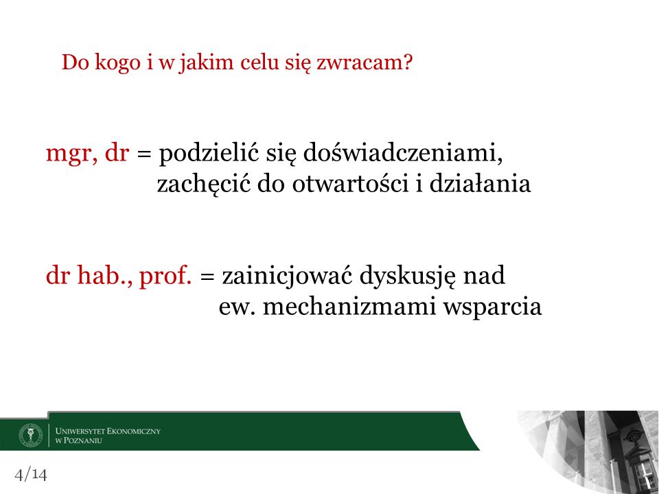 dr hab., prof. = zainicjować dyskusję nad ew. mechanizmami wsparcia