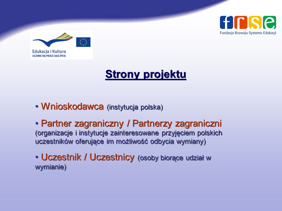 Strony projektu Wnioskodawca (instytucja polska)
