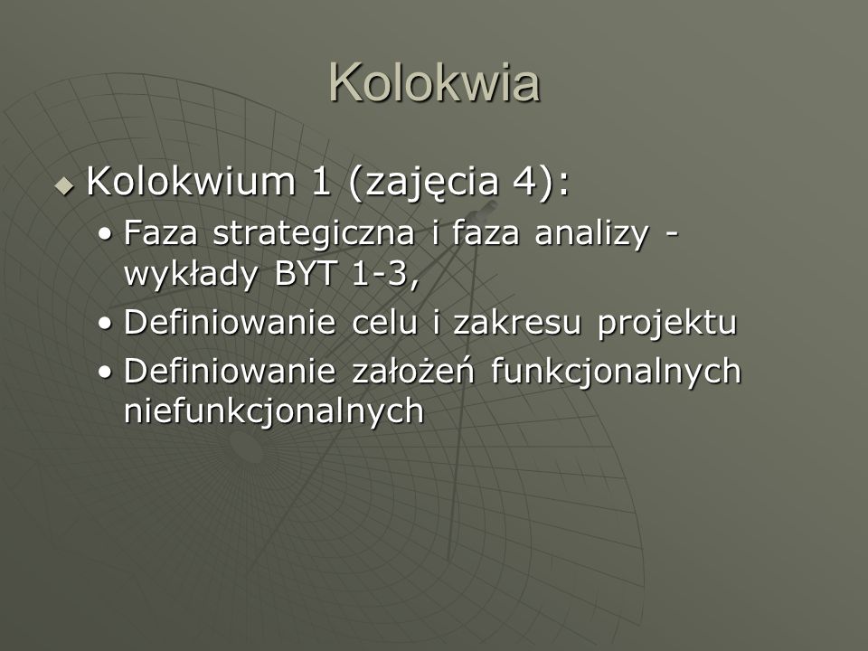 Kolokwia Kolokwium 1 (zajęcia 4):